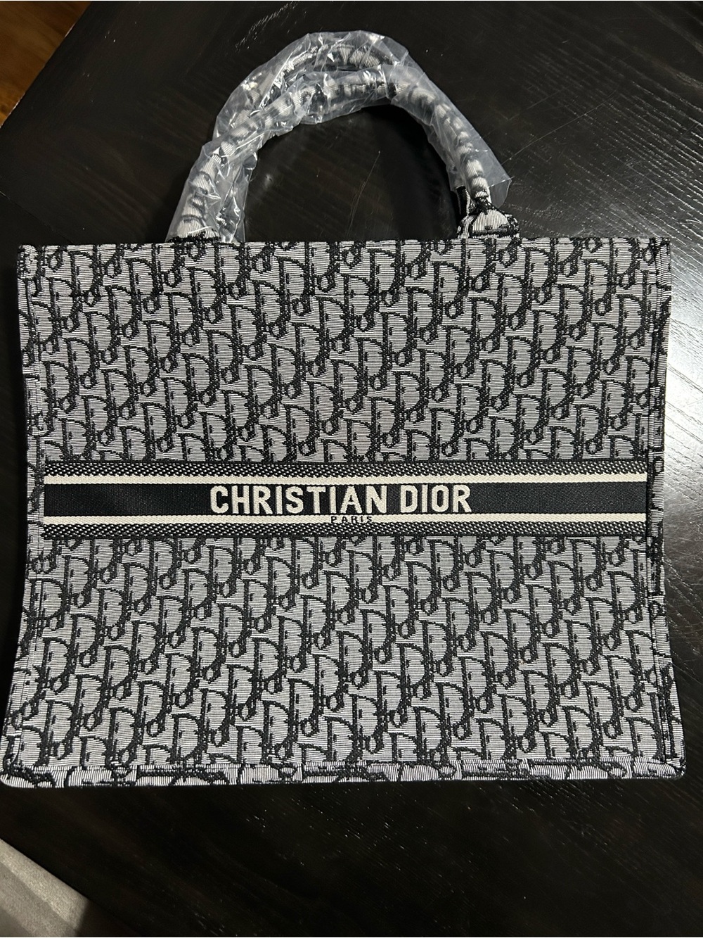 Dior Black and White Oblique Tote with Gold Logo